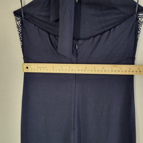 VTG Y2K Cache Beaded Halter Maxi Dress Navy Small Evening Prom Formal Gown READ - Picture 14 of 16